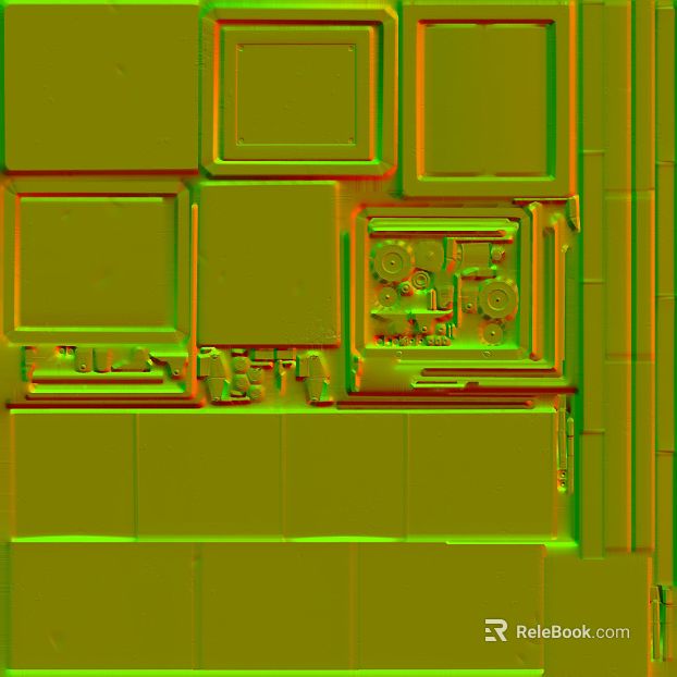 Yellow-green mechanical panel bump map texture