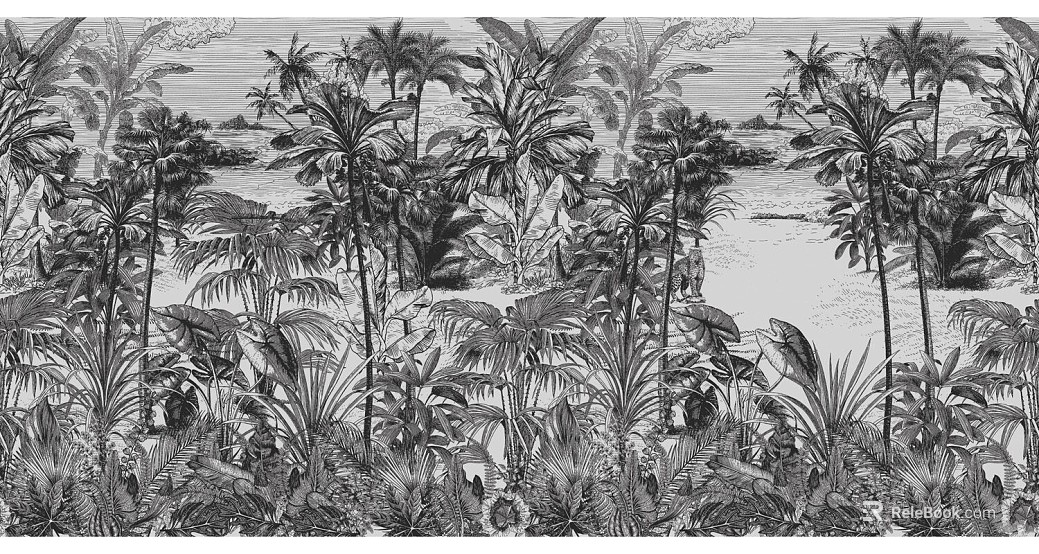 Black and white tropical plants background wallpaper texture