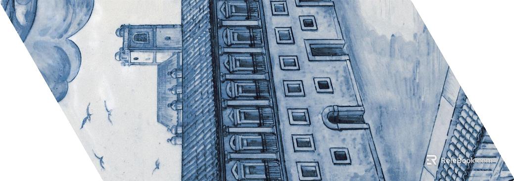 Blue and white retro building tiles texture