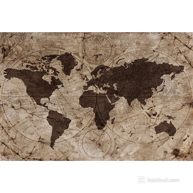 Retro Style Brown Yellow World Map Decorative Painting texture