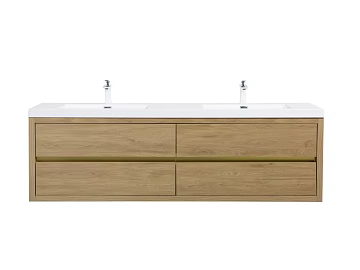 Light wood color double basin hanging bathroom cabinet texture (ID:ffaeh241239)