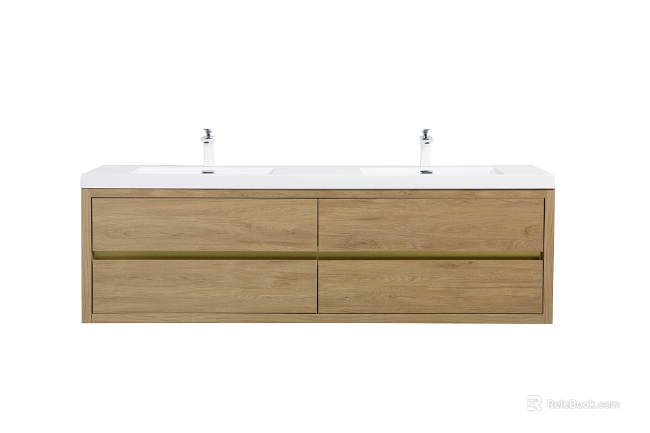 Light wood color double basin hanging bathroom cabinet texture