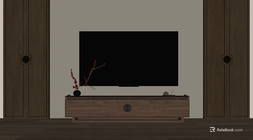 New Chinese Deep Walnut Living Room TV Cabinet texture
