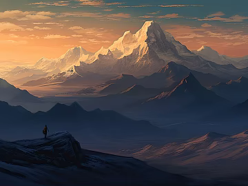 Chinese style majestic snow mountain gouache decorative painting texture (ID:ffach316046)