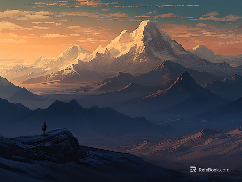 Chinese style majestic snow mountain gouache decorative painting texture