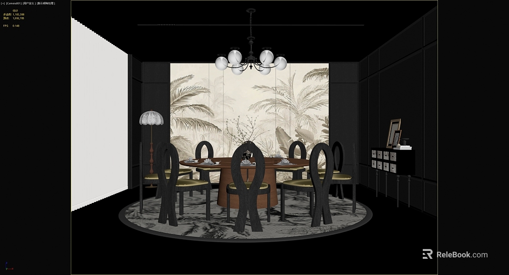 Light luxury style beige plant mural restaurant background texture