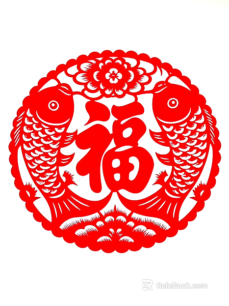 Folk paper-cut window decorative painting carp lucky characters texture