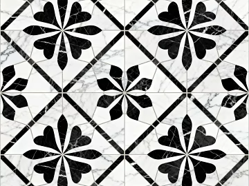 Modern Middle Ancient Style Black and White Stone Parquet Flower Geometric Pattern Water Knife Stone Parquet Floor Tile Light Luxury Black and White Parquet Marble texture (ID:ffaeh132227)