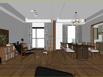 Walnut color wood floor guest restaurant floor 3d model