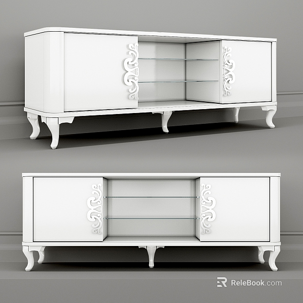 European-style white solid wood TV cabinet texture