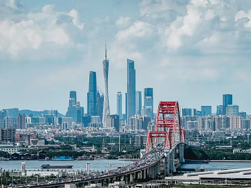 Blue Sky and White Clouds City High-rise Overpass River 3d model