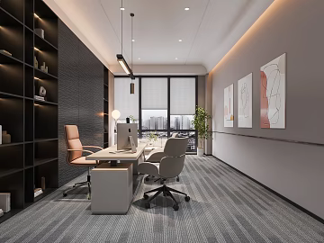 Modern gray blue striped carpet office 3d model