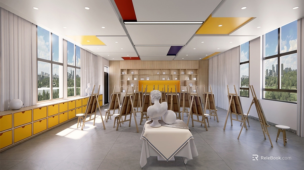 Modern minimalist art classroom space texture