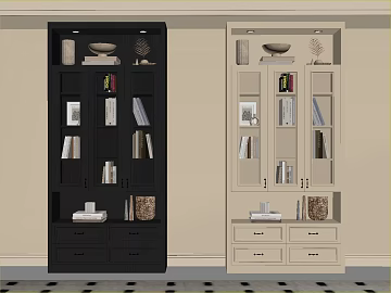 Minismal Style Black and White Solid Wood Bookcase Study Furniture texture (ID:ffaeh065084)