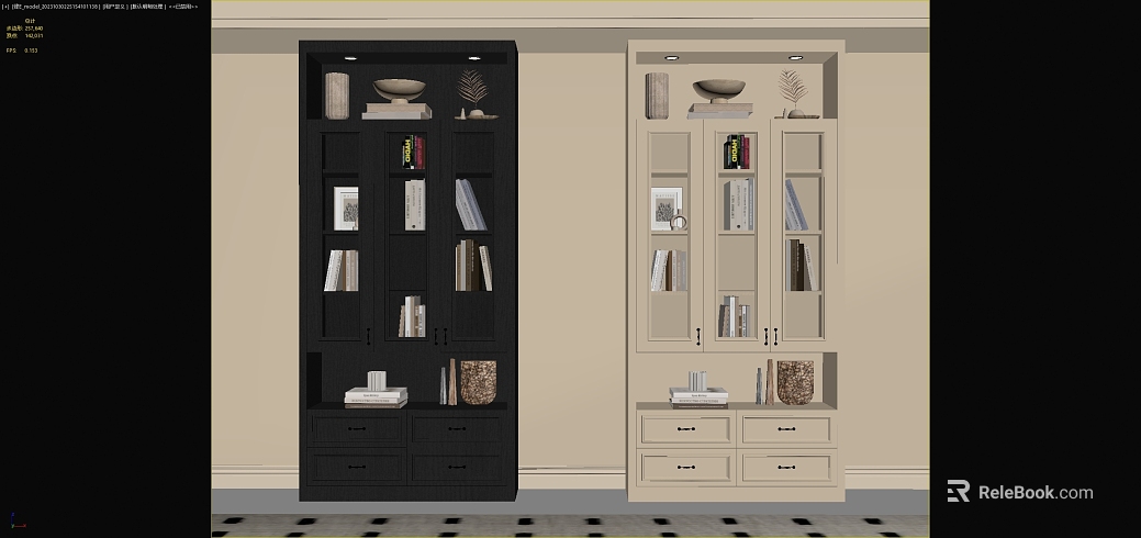 Minismal Style Black and White Solid Wood Bookcase Study Furniture texture