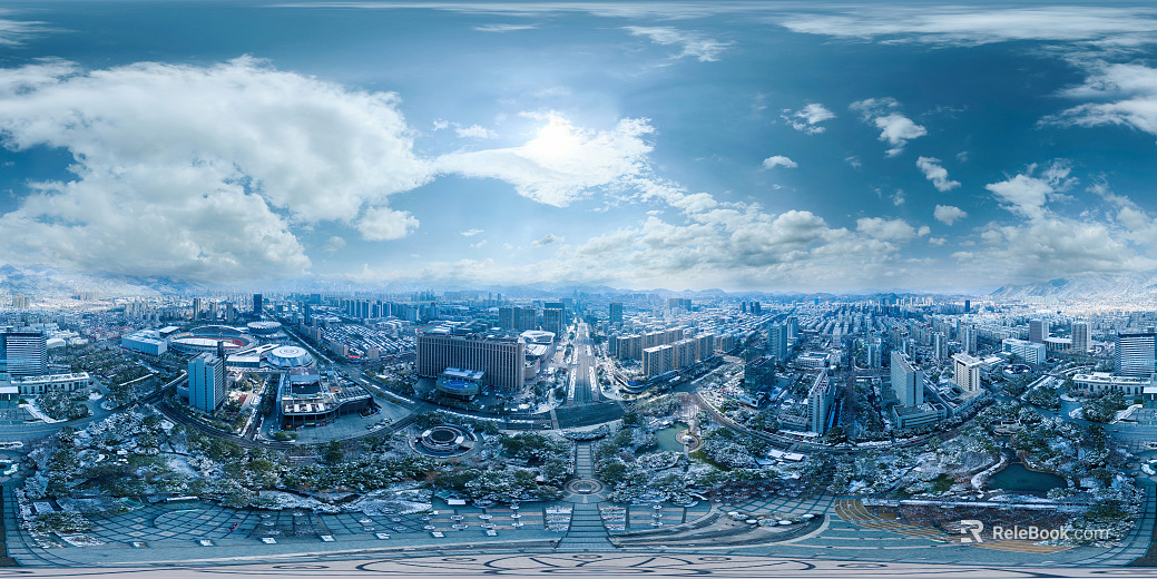 City bird's eye view of cloudy HDR texture