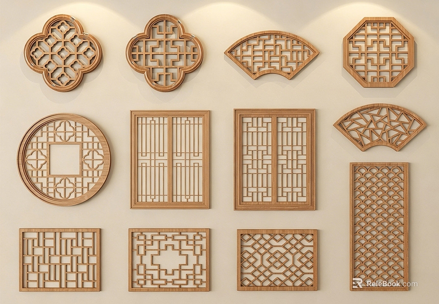 Chinese light log color wood carved background wall decoration texture