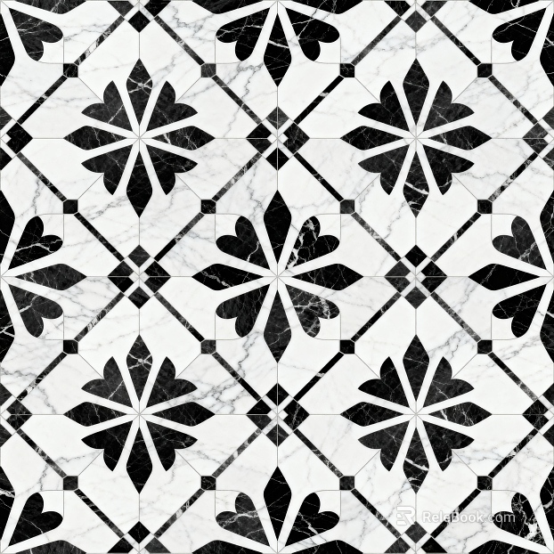 Modern Middle Ancient Style Black and White Stone Parquet Flower Geometric Pattern Water Knife Stone Parquet Floor Tile Light Luxury Black and White Parquet Marble texture