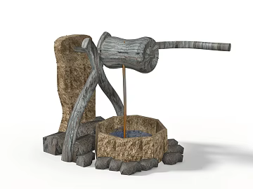 Retro old wooden well component 3d model