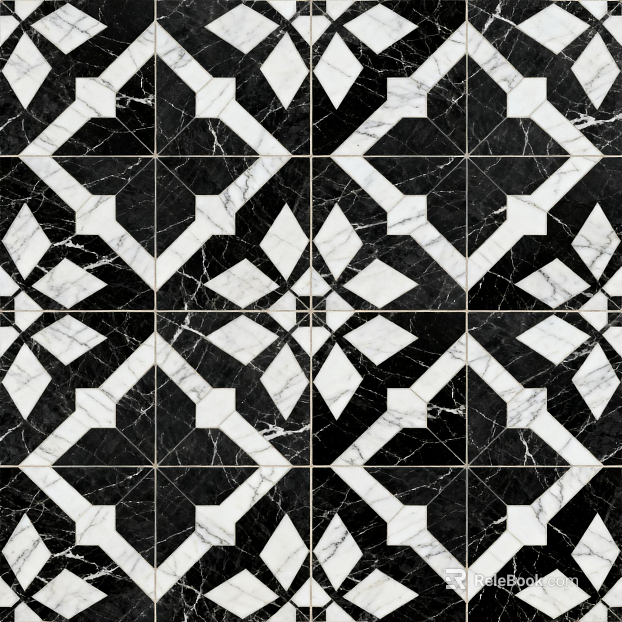 Modern Simple Antique Black and White Stone Parquet Flower Geometric Pattern Water Knife Cut Parquet Floor Tile Light Luxury Black and White Parquet Marble texture
