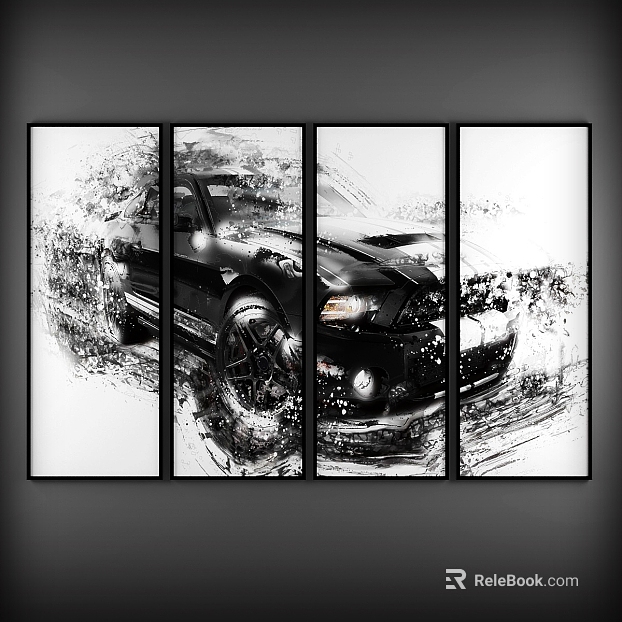 Black and white ink car living room decorative painting texture