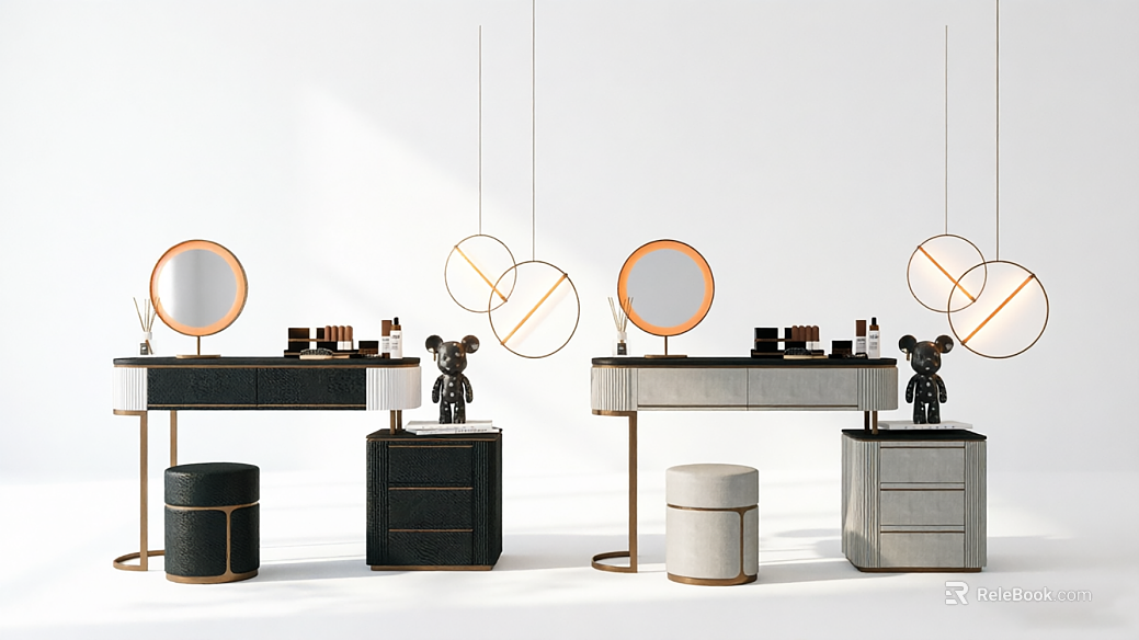 Light Luxury Black Grey Wood Dressing Table Combination texture