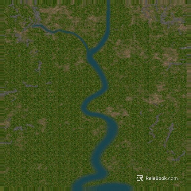 Green Wild Woodland River Map texture