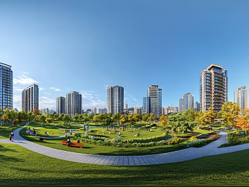Modern Daytime Community Greening Panoramic HDR texture (ID:ffach665508)