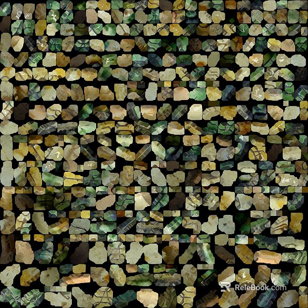 Green and yellow mixed color stone mosaic background wall texture