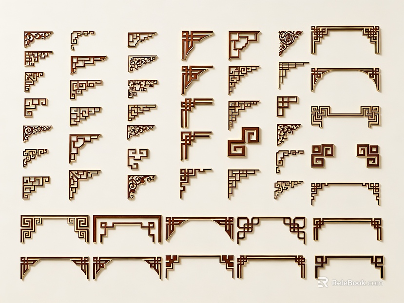Chinese-style brown carved wood decorative corners texture