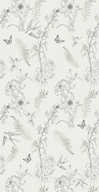 Flower and bird plant printed tiles texture