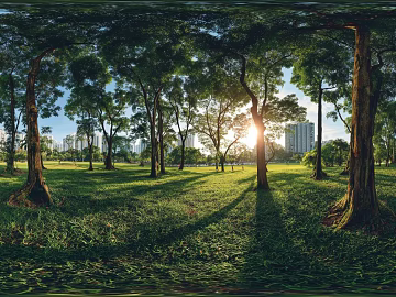 Blue sky white clouds lawn forest landscape panorama texture (ID:ffach144738)