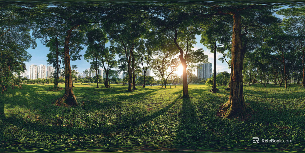 Blue sky white clouds lawn forest landscape panorama texture