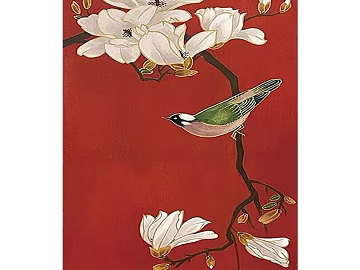 Chinese-style red magnolia flower and bird decorative painting texture (ID:ffaeh037779)