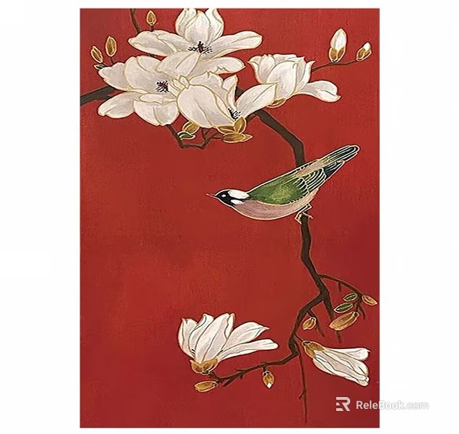 Chinese-style red magnolia flower and bird decorative painting texture