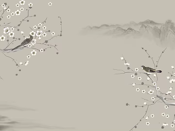 New Chinese style gray-yellow flower and bird mural texture (ID:ffach134774)