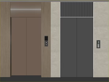 Modern wind elevator hall wood veneer stone 3d model