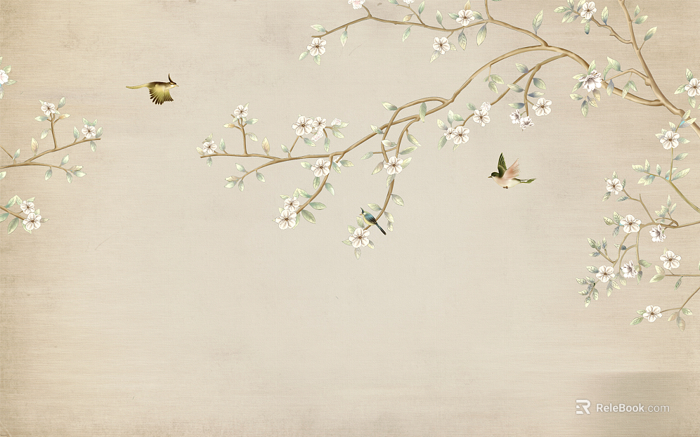 New Chinese Style Wallpaper Mural Wall Cloth Wallpaper Wall Cloth Yunhai Landscape Flower Bird Crane Lotus Flower Bird Architecture Background Wall Wallpaper Decorative Painting texture