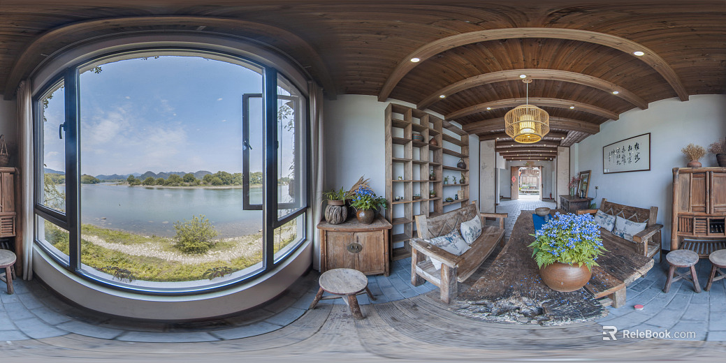 Indoor new Chinese living room HDR texture