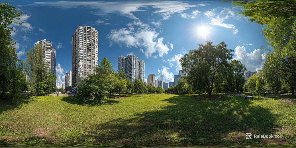 Modern Outdoor Lawn Blue Sky White Clouds Panoramic HDR texture