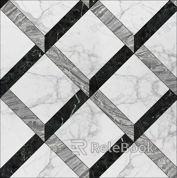 Marble Parquet Black and White Parquet Long Lattice Floor Tile texture