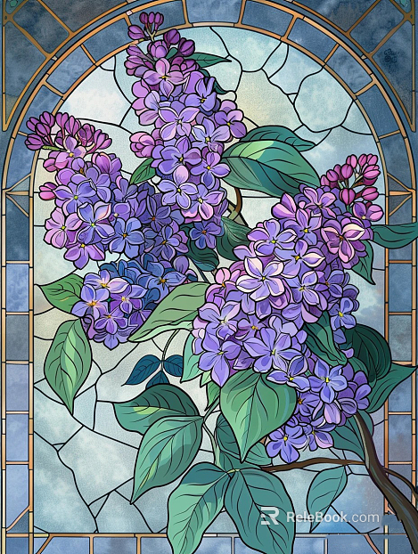 Light Luxury Vintage Violet Flower Stained Glass texture
