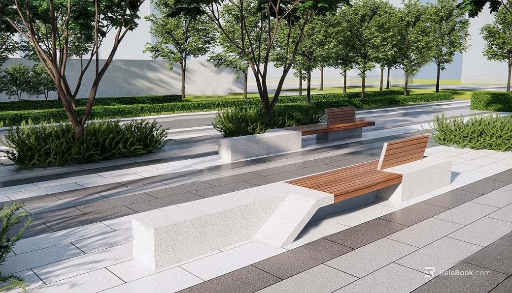 Modern gray brown color block outdoor public bench texture