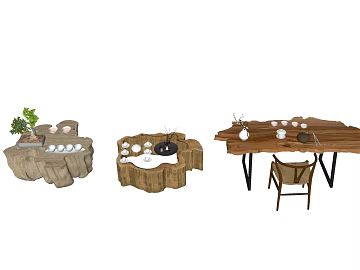 Chinese-style log tea table combination texture (ID:ffaeh744586)