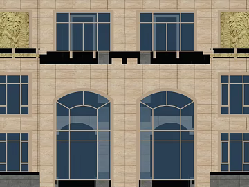 Light beige stone building exterior wall finish 3d model