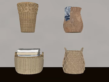 Light Brown Rattan Storage Basket Household Storage 3d model
