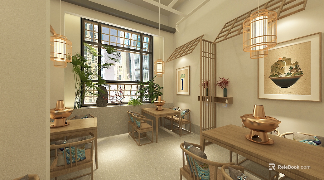 New Chinese light wood dining space soft outfit texture