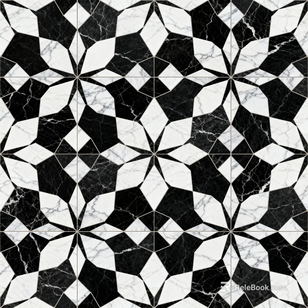 Modern Middle Ancient Style Black and White Stone Parquet Flower Geometric Pattern Water Knife Stone Parquet Floor Tile Light Luxury Black and White Parquet Marble texture