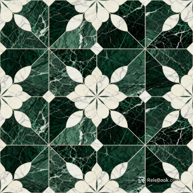 Middle and ancient style-Ji wind industrial wind green white stone mosaic flower pattern water cutter mosaic stone green mosaic stone texture