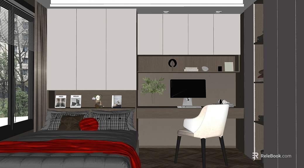 Modern Dark Grey Walnut Bedroom Space texture